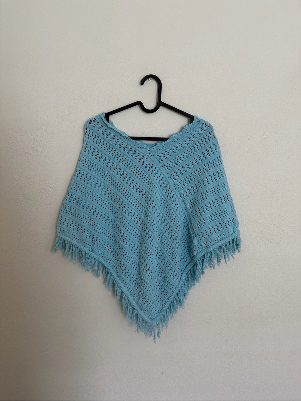 525 America Light Blue Crochet Fringe Poncho